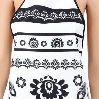 Fartuch kuchenny łowicki folklor biały czarny