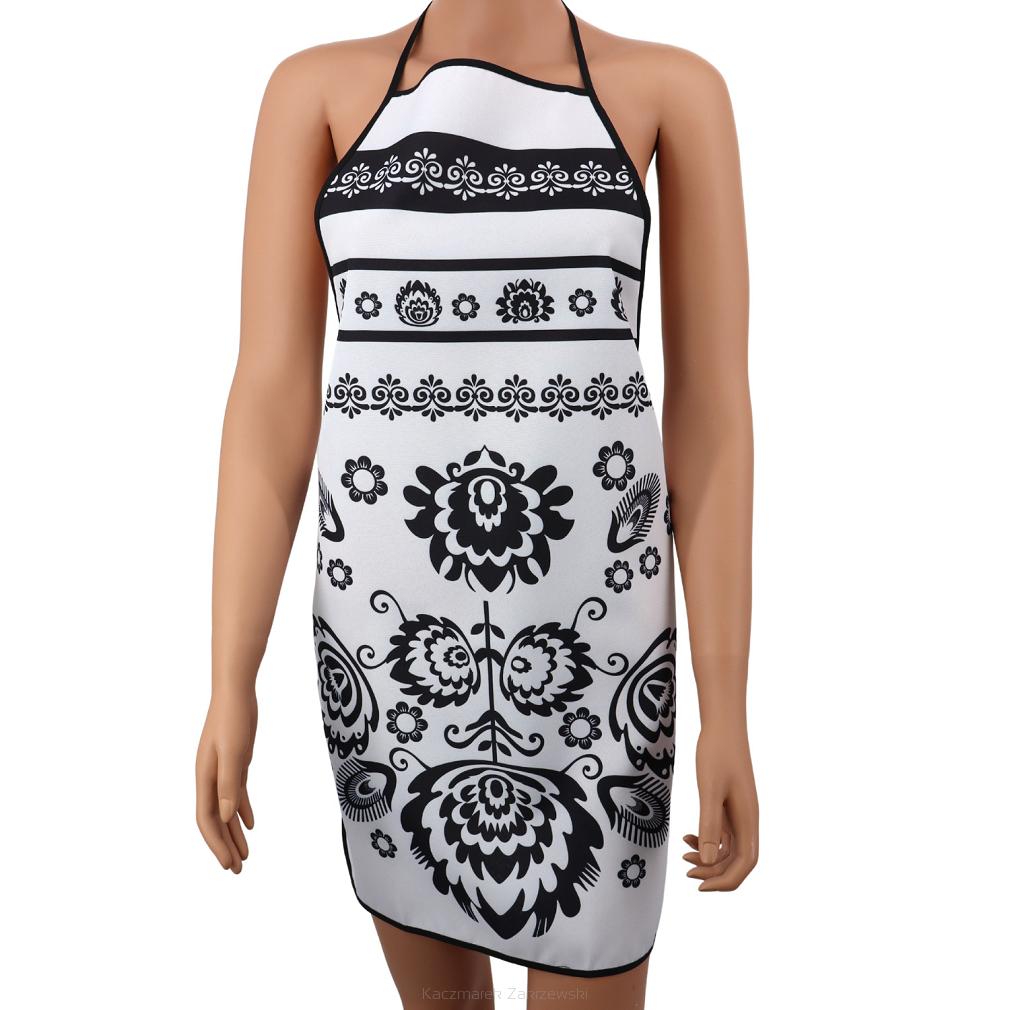 Fartuch kuchenny łowicki folklor biały czarny