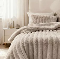 Koc BUNNY 220x240 taupe Gruby Futrzany Puszysty