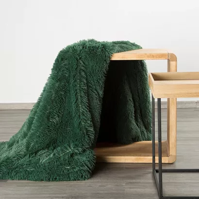 Koc narzuta TIFANY 170x210 Design91 ciemnozielony o strukturze futra