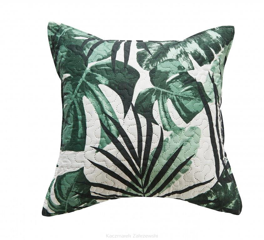 Poszewka dekoracyjna JUNGLE 45x45 pikowana kremowa zielone czarne liście palmy