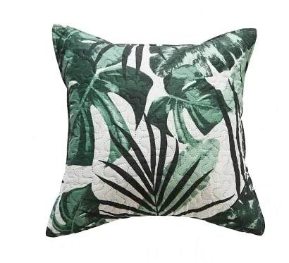Poszewka dekoracyjna JUNGLE 45x45 pikowana kremowa zielona czarna tropikalne liście