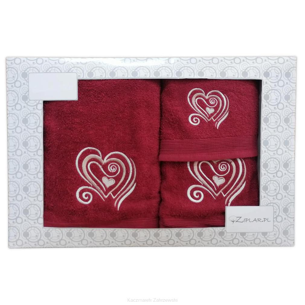 KOMPLET ręczników 3 szt. VILLA CLASSIC serca bordowy