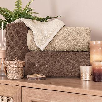 Ręcznik bawełniany OLIWIER 70x140 geometryczny wzór ciemnobeżowy