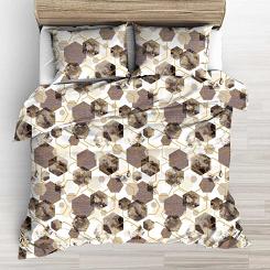 Pościel z kory 160x200 beżowa brązowa biała geometria
