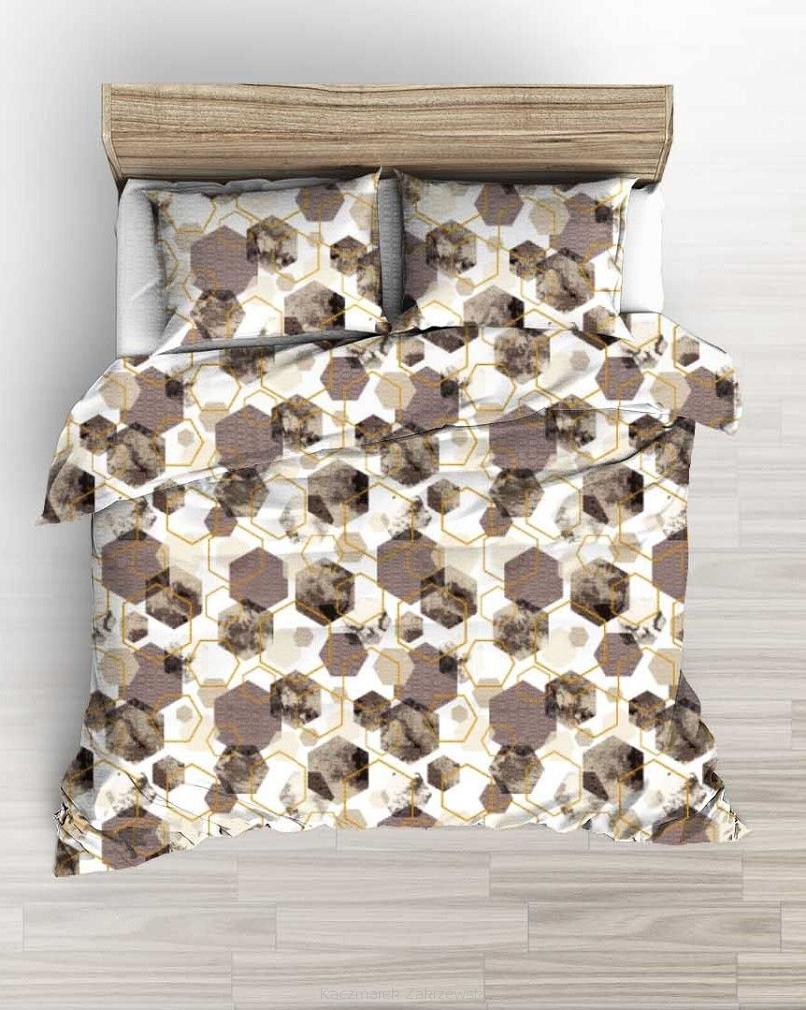Pościel z kory 160x200 beżowa brązowa biała geometria