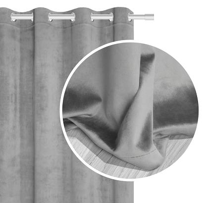 Zasłona gotowa na przelotkach VELVET SOFT 140x250 welurowa popielata