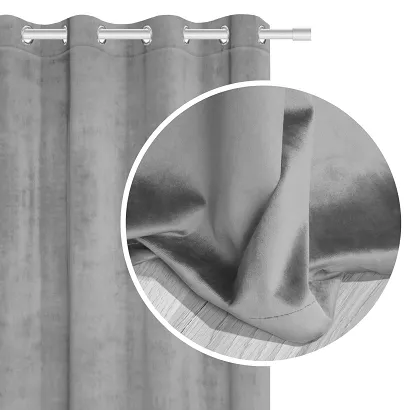 Zasłona gotowa na przelotkach VELVET SOFT 140x250 welurowa popielata