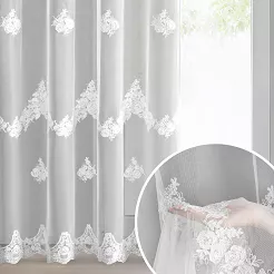 Firana gotowa na przelotkach ISARI 140x250 Eurofirany biała kwiatowy haft perełki