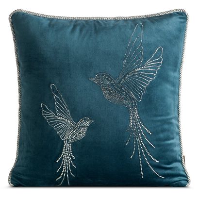 Poszewka dekoracyjna BLINK 45x45 Eurofirany granatowa srebrne kolibry