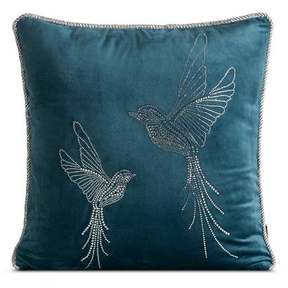 Poszewka dekoracyjna BLINK 45x45 Eurofirany ciemnoturkusowa srebrne kolibry