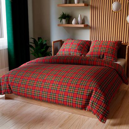 Komplet pościeli świątecznej z bawełny satynowej SZKOTI 220x200 szkocka kratka