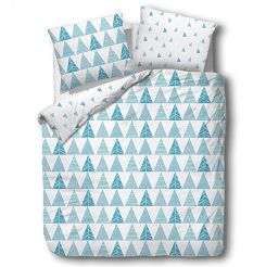 Pościel satyna bawełniana 140x200 SATYNLOVE niebiesko biała w symetryczne choinki
