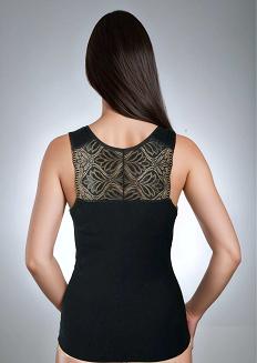 Koszulka damska na szerokich ramiączkach z koronką Ovena czarna