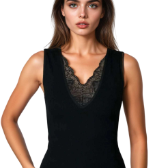 Koszulka damska na szerokich ramiączkach z koronką Ovena czarna