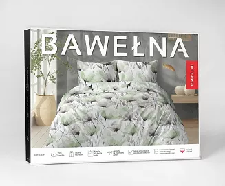 Pościel bawełniana 180x200 Detexpol biała zielone szare maki