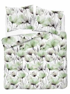 Pościel bawełniana 180x200 Detexpol biała zielone szare maki