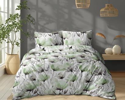 Pościel bawełniana 180x200 Detexpol biała zielone szare maki