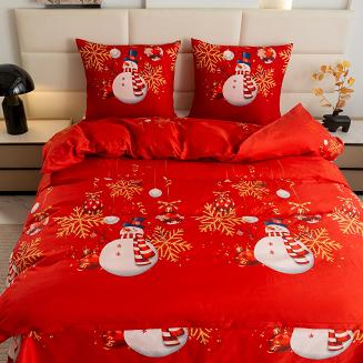 Pościel świąteczna 220x200 czerwona biała złota bałwanki śnieżynki