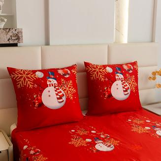 Pościel świąteczna 220x200 czerwona biała złota bałwanki śnieżynki