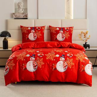 Pościel świąteczna 220x200 czerwona biała złota bałwanki śnieżynki