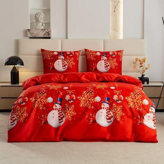 Pościel świąteczna 220x200 czerwona biała złota bałwanki śnieżynki