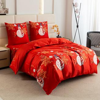Pościel świąteczna 220x200 czerwona biała złota bałwanki śnieżynki