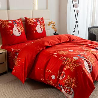 Pościel świąteczna 220x200 czerwona biała złota bałwanki śnieżynki