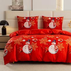 Pościel świąteczna 220x200 czerwona biała złota bałwanki śnieżynki