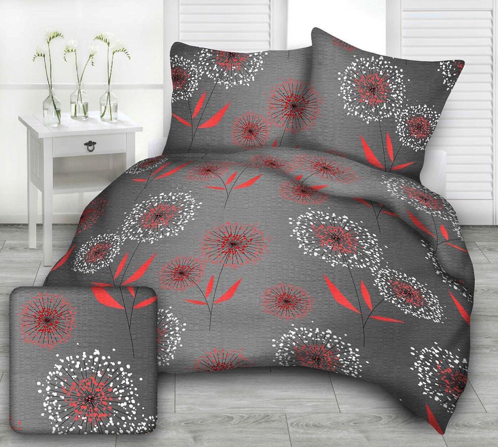 Pościel z kory 160x200 wzór czerwone dmuchawce na graficie