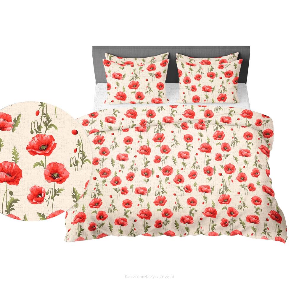 Pościel z kory 180x200 maki na kremowym tle