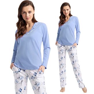 Piżama damska LUNA kod 675 niebieska / biała szara w orientalne kwiaty