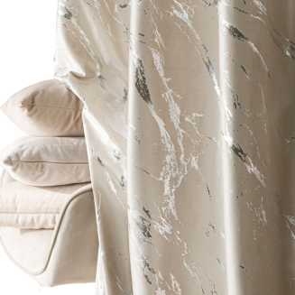 Zasłona gotowa na taśmie MARMA 140x250 jasnokremowa ze srebrnym nadrukiem