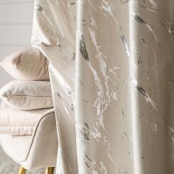 Zasłona gotowa na taśmie MARMA 140x250 jasnokremowa ze srebrnym nadrukiem