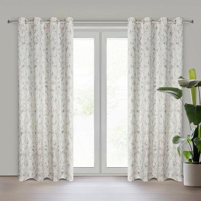 Zasłona gotowa na przelotkach KORNELIA 140x250 Eurofirany welwetowa kremowa złoty marmurkowy nadruk