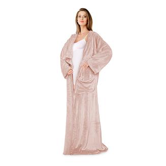 Koc narzuta BINGIE 150x180 pudrowy róz z rekawami TV