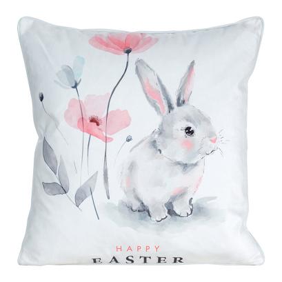 Poszewka dekoracyjna WIOSNA 45x45 Eurofirany pudrowa biała wielkanocny zajączek kwiaty
