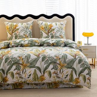 Komplet pościeli dwustronnej 160x200 biała botaniczny ogród tropikalne kwiaty liście