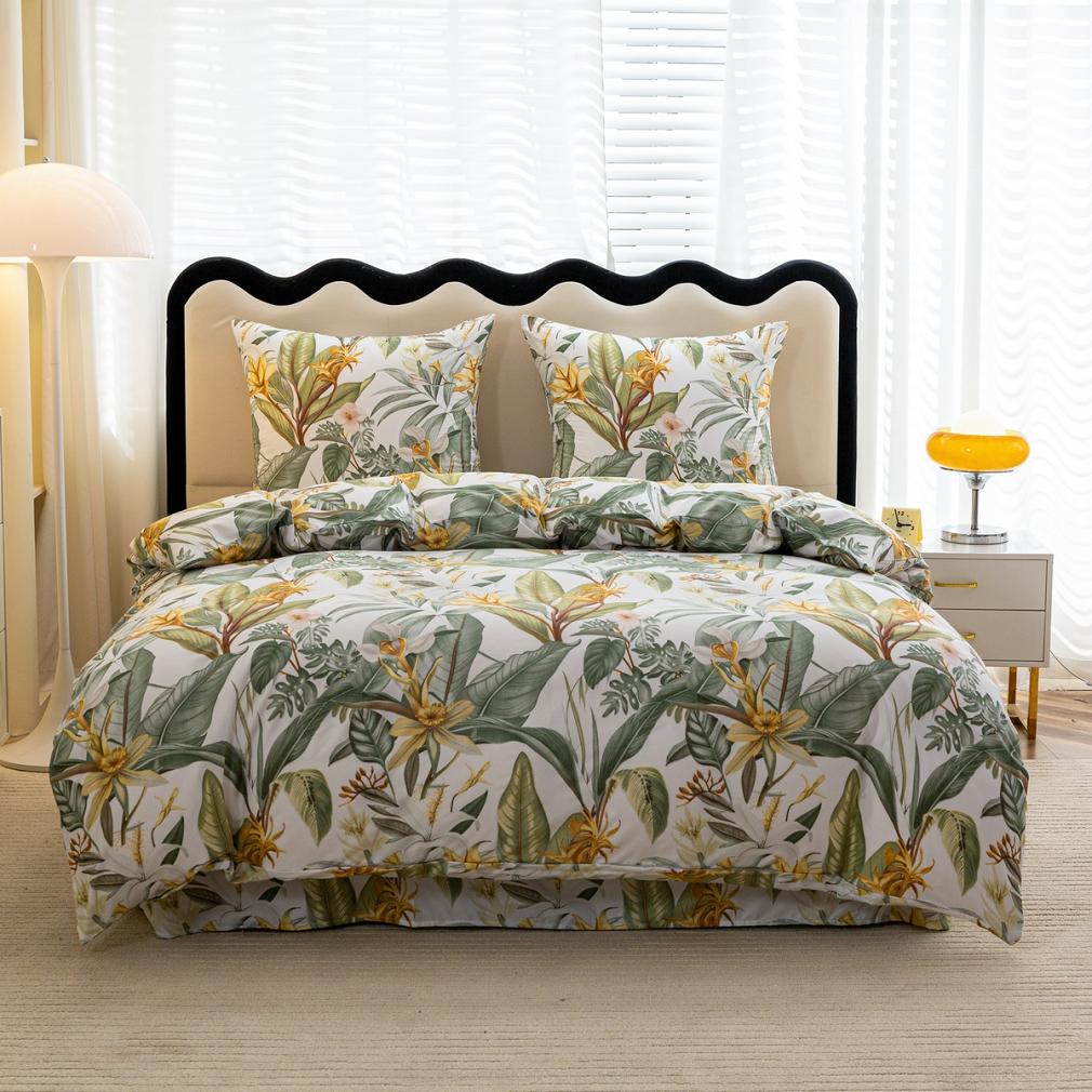 Komplet pościeli dwustronnej 160x200 biała botaniczny ogród tropikalne kwiaty liście