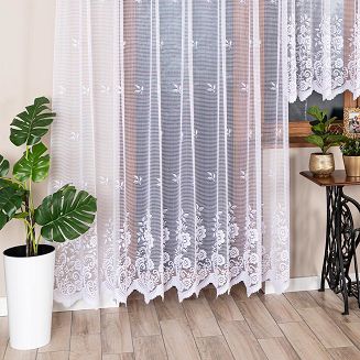Firanka żakardowa gotowa na szelkach SARA 300x250 biała