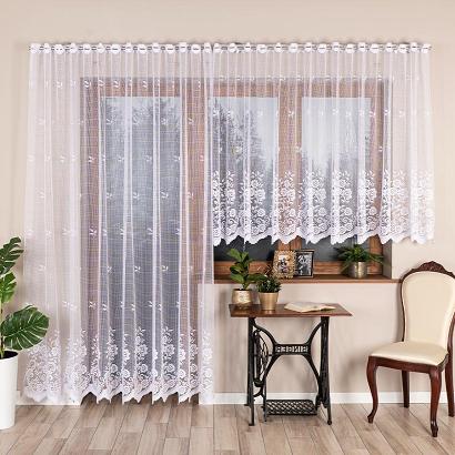 Firanka żakardowa gotowa na szelkach SARA 300x250 biała