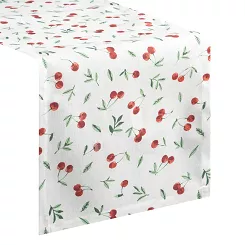 Bieżnik dekoracyjny wodoodporny CHERRY 40x140 Eurofirany biały w czerwone wiśnie