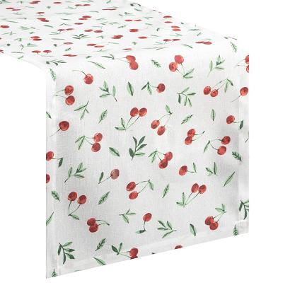 Bieżnik dekoracyjny wodoodporny CHERRY 40x140 Eurofirany biały w czerwone wiśnie