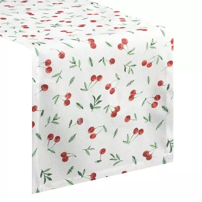 Bieżnik dekoracyjny wodoodporny CHERRY 40x140 Eurofirany biały w czerwone wiśnie