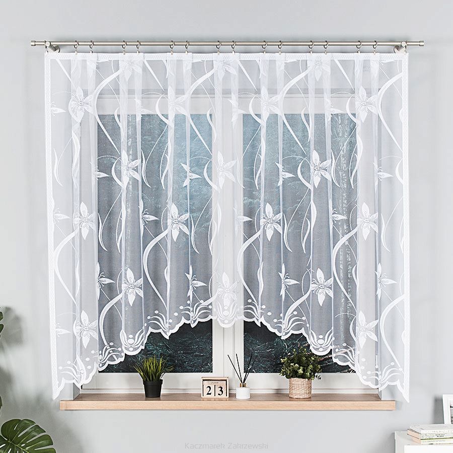 Firanka żakardowa gotowa na żabki JOANNA 330x160 biała