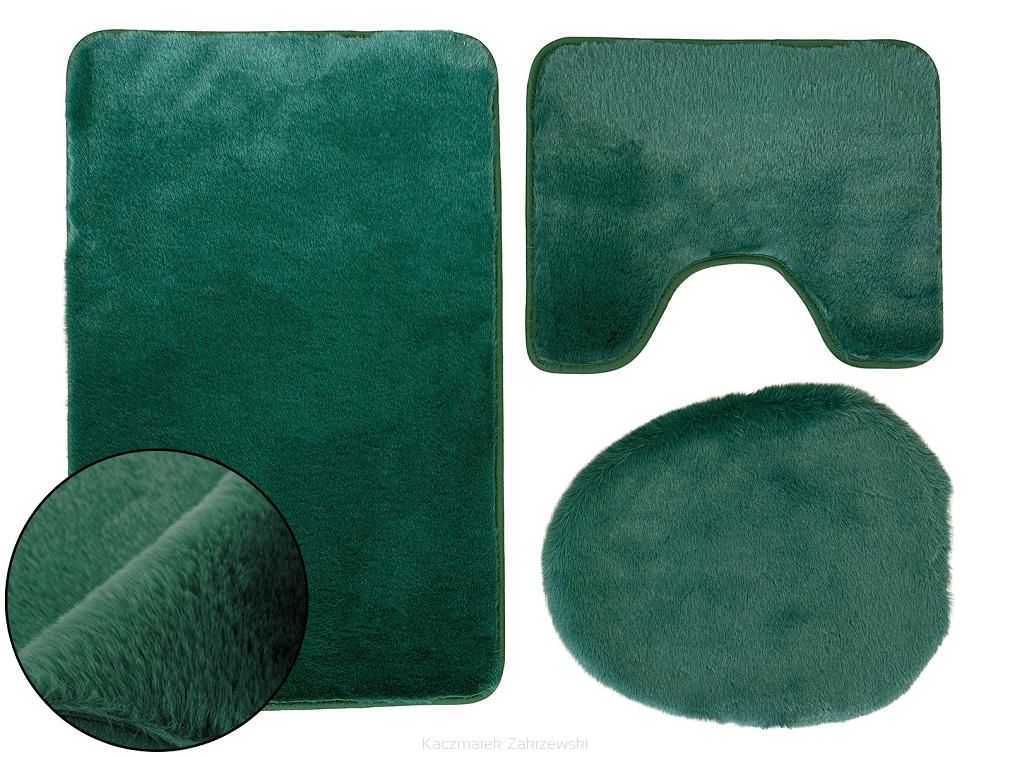 Dywanik łazienkowy 3-częściowy LOMBOK Euromat puszysty butelkowy zielony