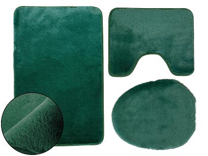 Dywanik łazienkowy 3-częściowy LOMBOK Euromat puszysty butelkowy zielony