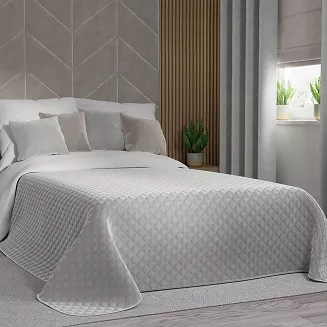 Narzuta dekoracyjna VELVI 170x210 pikowana w geometryczny wzór pastelowy szary