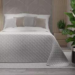 Narzuta dekoracyjna VELVI 170x210 pikowana w geometryczny wzór pastelowy szary