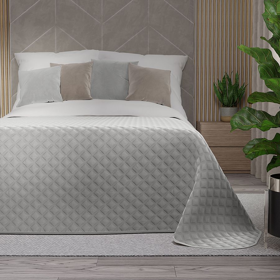 Narzuta dekoracyjna VELVI 170x210 pikowana w geometryczny wzór pastelowy szary